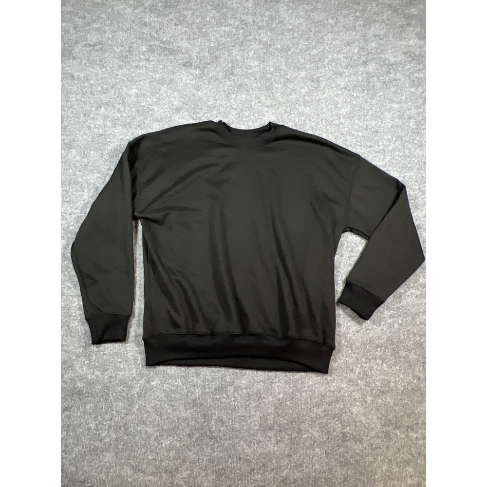 Retro Stitch Sweatshirt Mens Medium Black Fleece Lined Warm Oversized Crew Neck